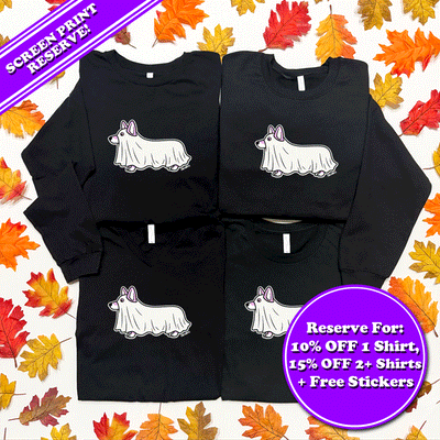 CG Halloween 2026 Corgi Boo Ghost Glow-In-The-Dark Shirts (Screen Print Reserve)