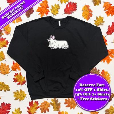 CG Halloween 2026 Corgi Boo Ghost Glow-In-The-Dark Shirts (Screen Print Reserve)