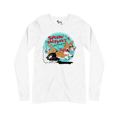 Speedy McFluffy's Hot Rod Shop Long Sleeve Tee Shirt (Cardigan w/ tail - Multiple Coats)