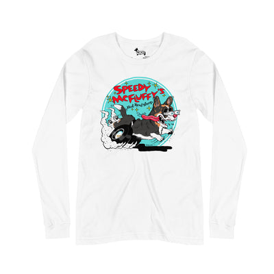 Speedy McFluffy's Hot Rod Shop Long Sleeve Tee Shirt (Cardigan w/ tail - Multiple Coats)