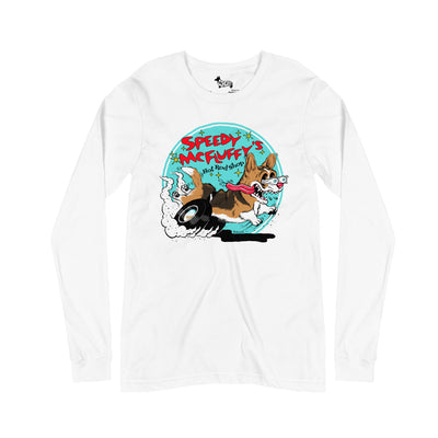 Speedy McFluffy's Hot Rod Shop Long Sleeve Tee Shirt (Cardigan w/ tail - Multiple Coats)