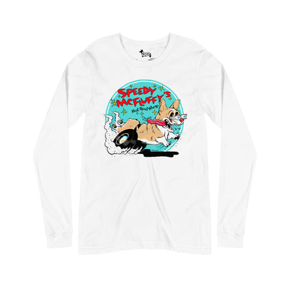Speedy McFluffy's Hot Rod Shop Long Sleeve Tee Shirt (Pembroke - Multiple Coats)