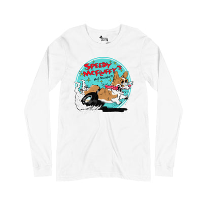 Speedy McFluffy's Hot Rod Shop Long Sleeve Tee Shirt (Pembroke - Multiple Coats)