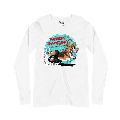 Speedy McFluffy's Hot Rod Shop Long Sleeve Tee Shirt (Pembroke - Multiple Coats)