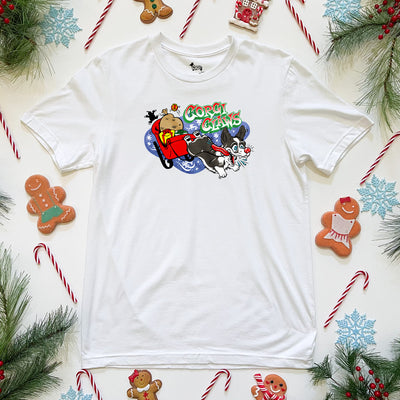 Corgi Claws Sleigh Ride Tee Shirt (Pembroke - Multiple Coats)