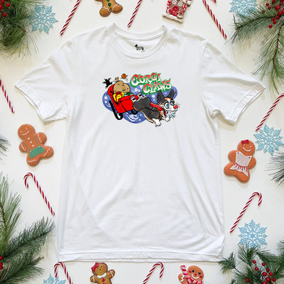 Corgi Claws Sleigh Ride Tee Shirt (Pembroke - Multiple Coats)