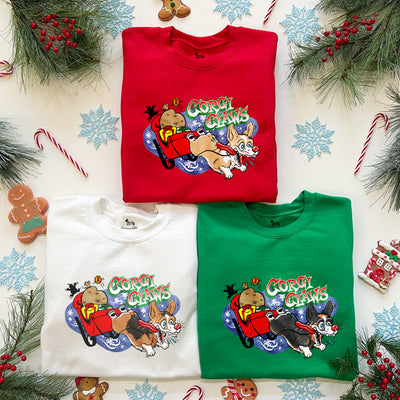 Corgi Claws Sleigh Ride Sweatshirt (Pembroke - Multiple Coats)