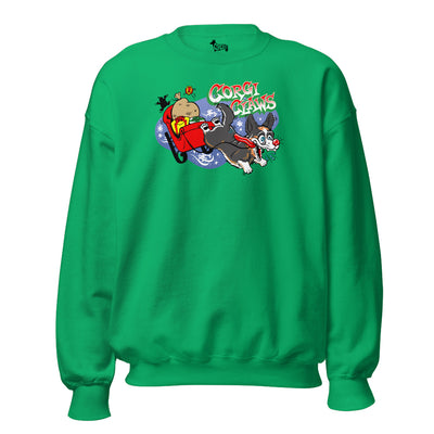 Corgi Claws Sleigh Ride Sweatshirt (Cardigan w/ Tail - Multiple Coats)
