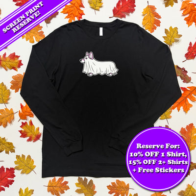 CG Halloween 2026 Corgi Boo Ghost Glow-In-The-Dark Shirts (Screen Print Reserve)