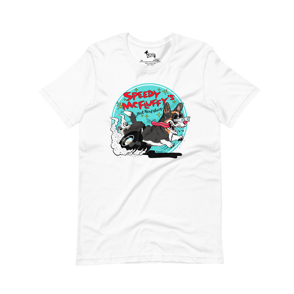 Speedy McFluffy's Hot Rod Shop Tee Shirt (Cardigan w/ tail - Multiple Coats)