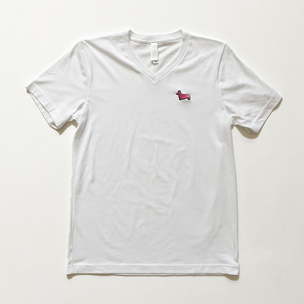 CG Signature Corgi Logo V-Neck Tee Shirt (White)