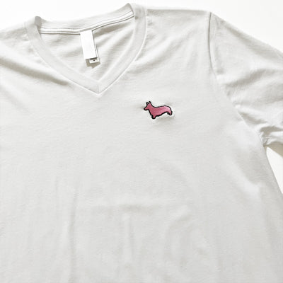 CG Signature Corgi Logo V-Neck Tee Shirt (White)