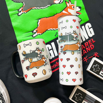 8-Bit Retro Corgi Racing Game Tee Shirt