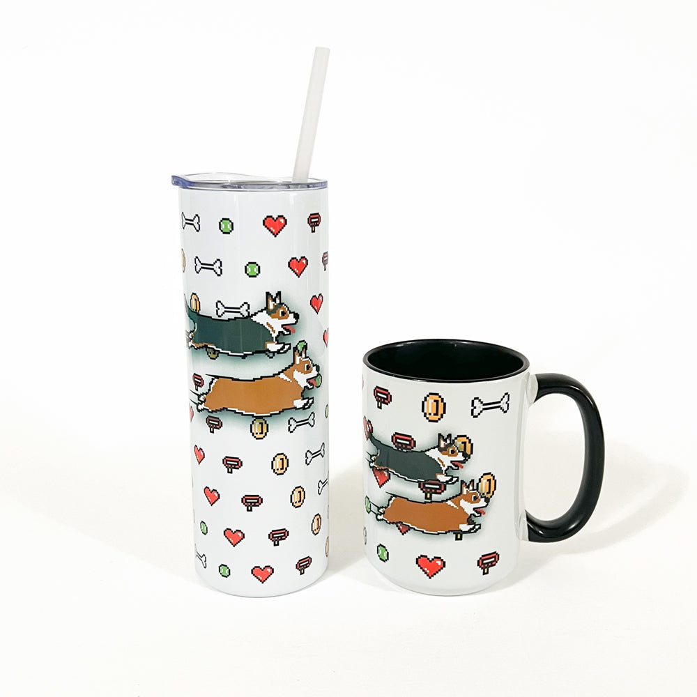 8-Bit Retro Corgi Racing Game Jumbo Mug