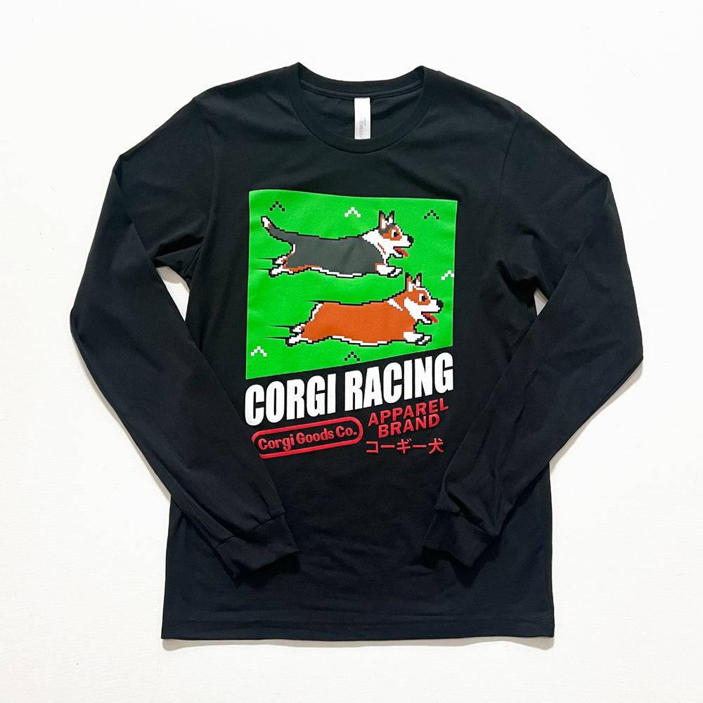 8-Bit Retro Corgi Racing Game Long Sleeve Tee