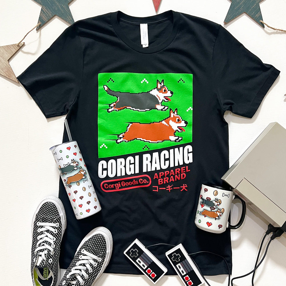8-Bit Retro Corgi Racing Game Tee Shirt