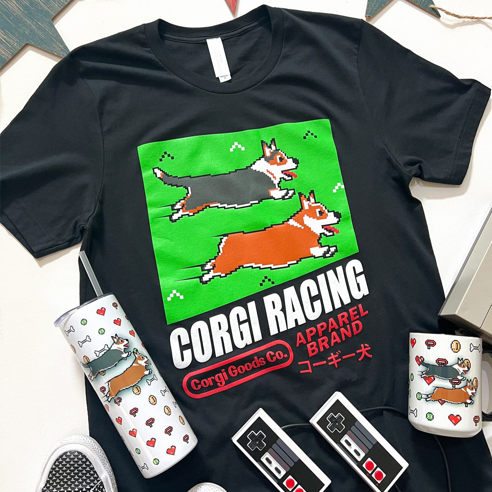 8-Bit Retro Corgi Racing Game Tee Shirt