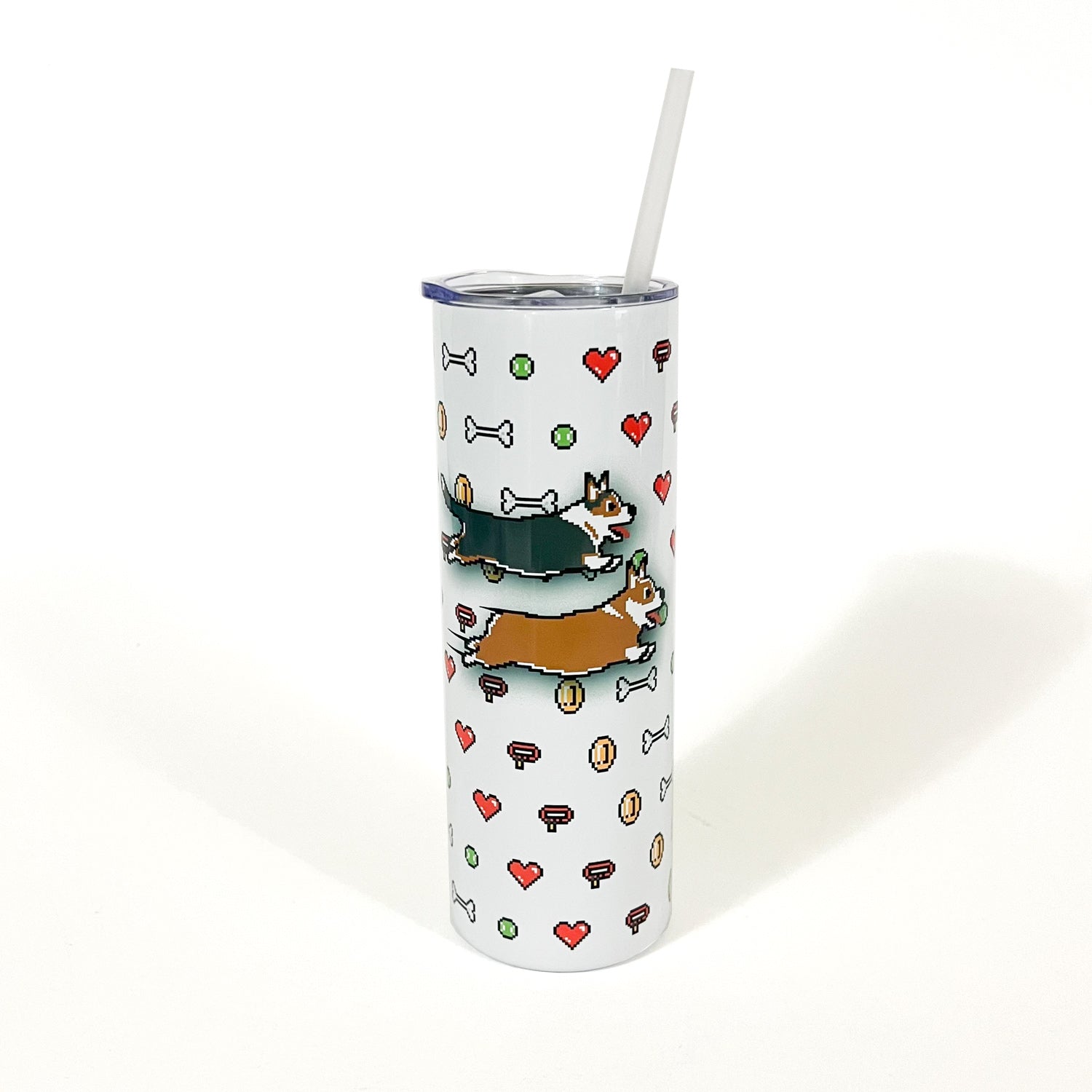8-Bit Retro Corgi Racing Game 20oz Skinny Tumbler
