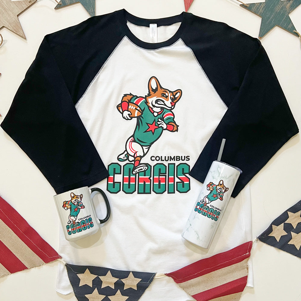 Columbus Corgis Football '24 3/4 Sleeve T-Shirt