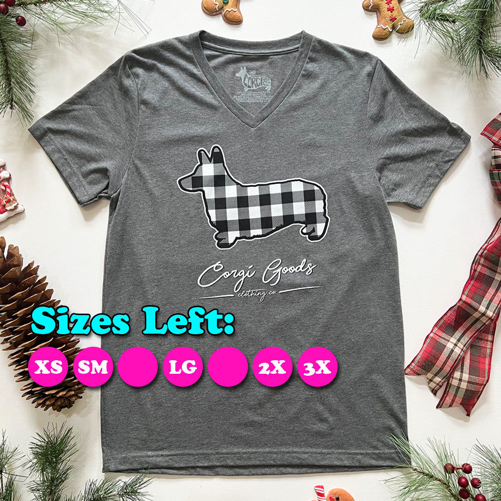 CG Corgi Cozy Plaid 2024 Short Sleeve V-Neck T-Shirt