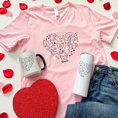 CG Corgi Heart V-Neck Tee Shirt