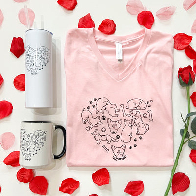 CG Corgi Heart V-Neck Tee Shirt