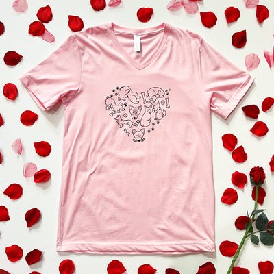 CG Corgi Heart V-Neck Tee Shirt