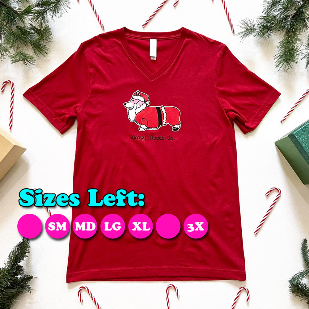 CG Corgi Mall Santa V-Neck Tee Shirt