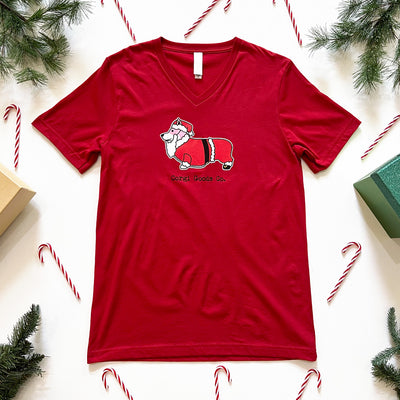 CG Corgi Mall Santa V-Neck Tee Shirt