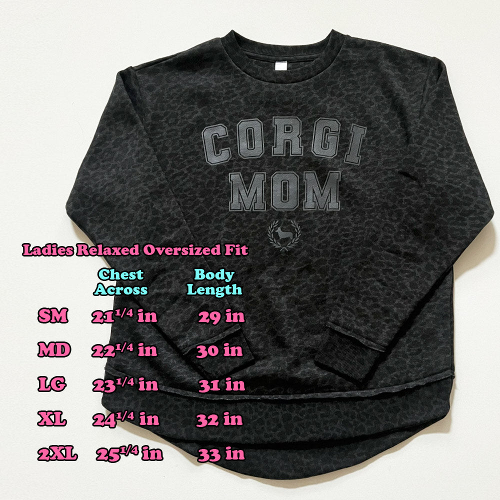 CG Corgi Mom Ladies' Black Leopard Fleece Crewneck CG Corgi Mom Ladies' Black Leopard Fleece Crewneck