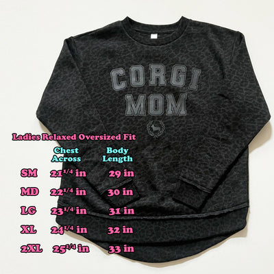 CG Corgi Mom Ladies' Black Leopard Fleece Crewneck Sweatshirt