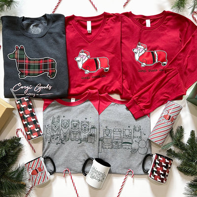CG Corgi Mall Santa V-Neck Tee Shirt