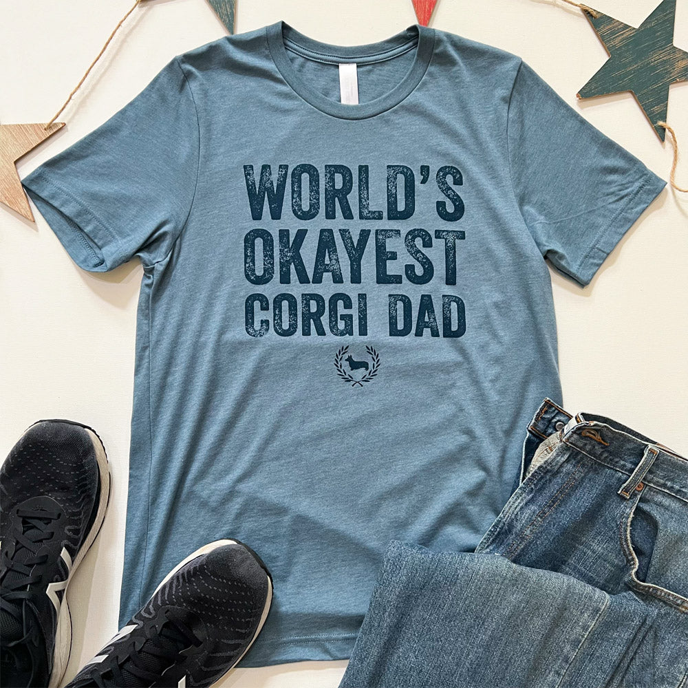 "NEW" CG World's Okayest Corgi Dad Short Sleeve Tee Shirt