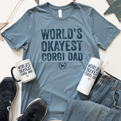 "NEW" CG World's Okayest Corgi Dad Short Sleeve Tee Shirt