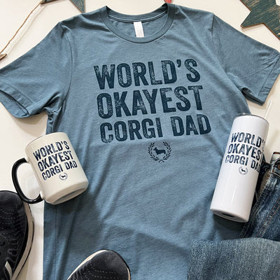 "NEW" CG World's Okayest Corgi Dad Short Sleeve Tee Shirt