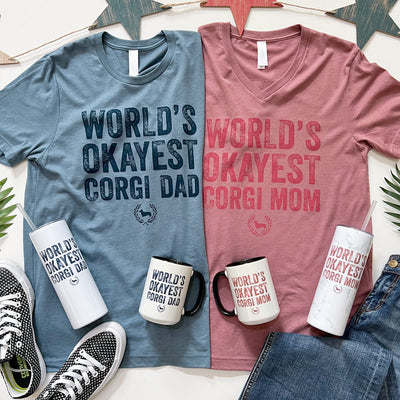 "NEW" CG World's Okayest Corgi Dad Short Sleeve Tee Shirt