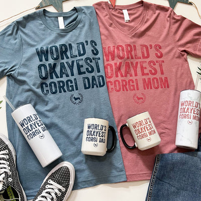 "NEW" CG World's Okayest Corgi Dad Short Sleeve Tee Shirt