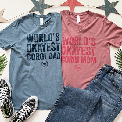 "NEW" CG World's Okayest Corgi Dad Short Sleeve Tee Shirt