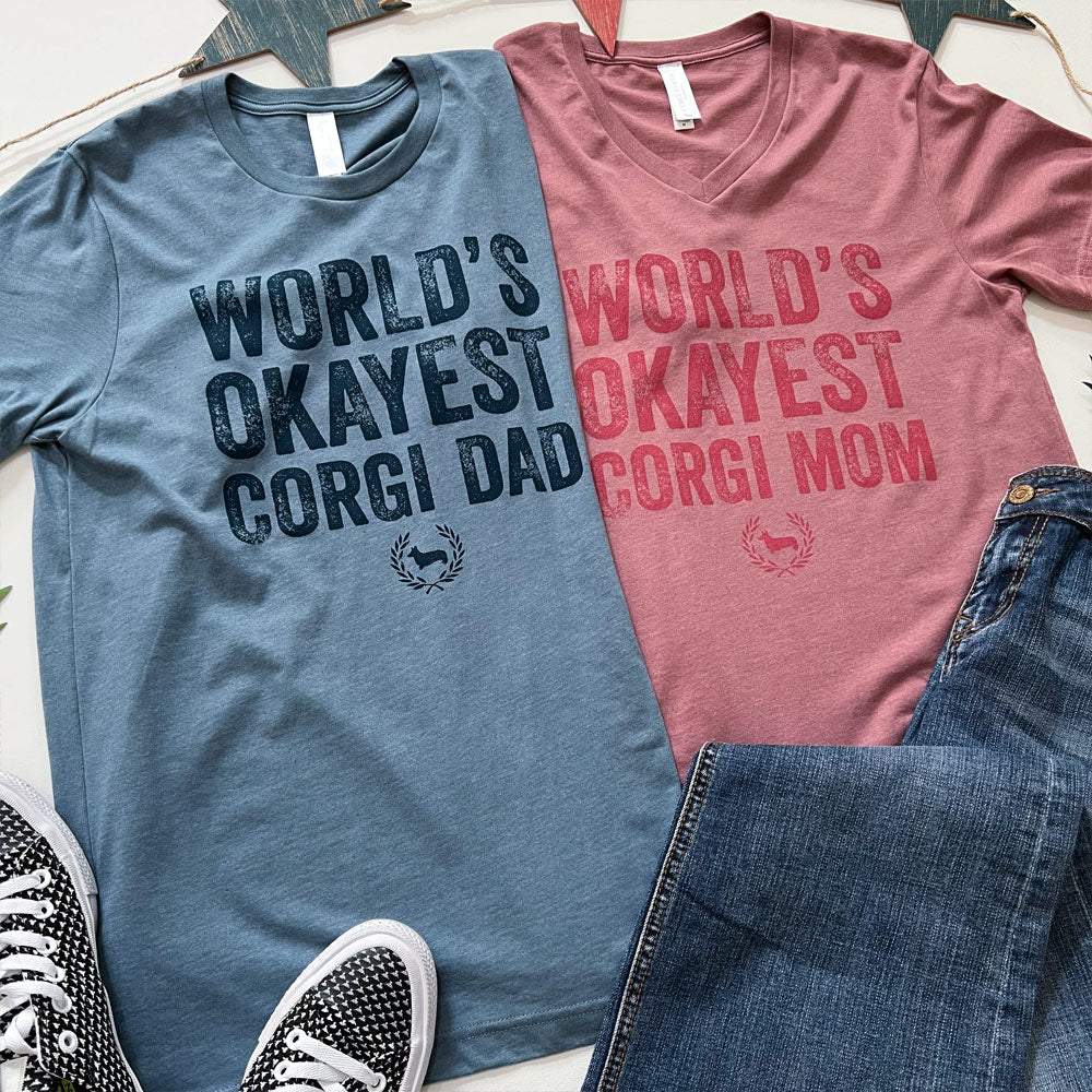 World's Okayest Corgi Mom V-Neck Short Sleeve T-Shirt