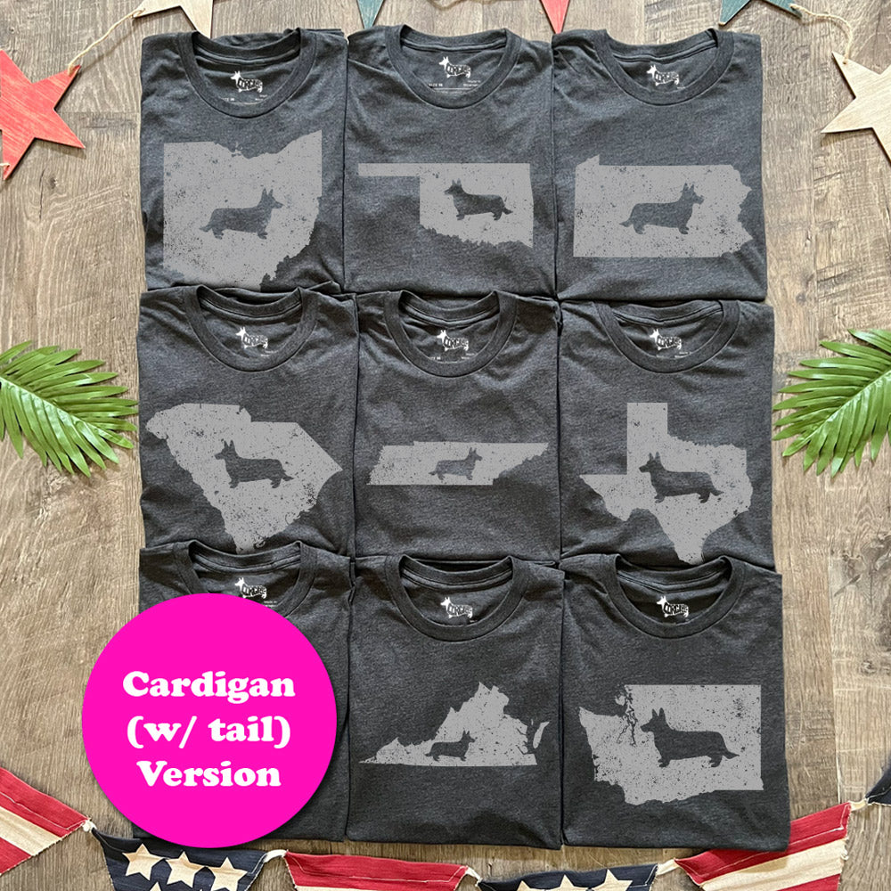 Corgi State Pride Tee Shirt - Cardigan (w/ Tail) (Multiple States N-Z)