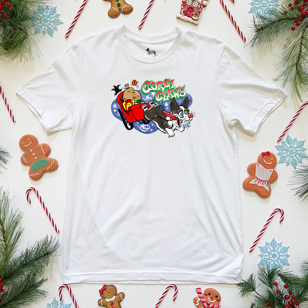Corgi Claws Sleigh Ride Tee Shirt (Pembroke - Multiple Coats)