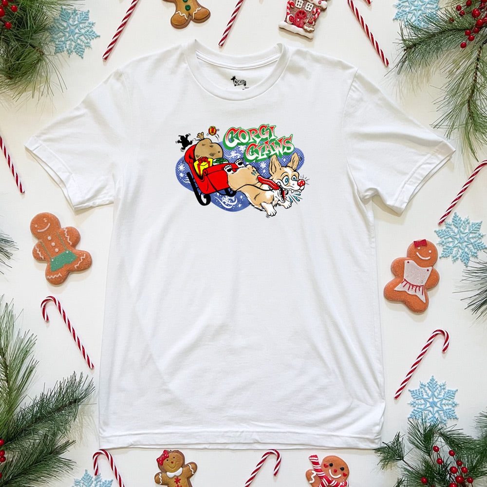 Corgi Claws Sleigh Ride Tee Shirt (Pembroke - Multiple Coats)
