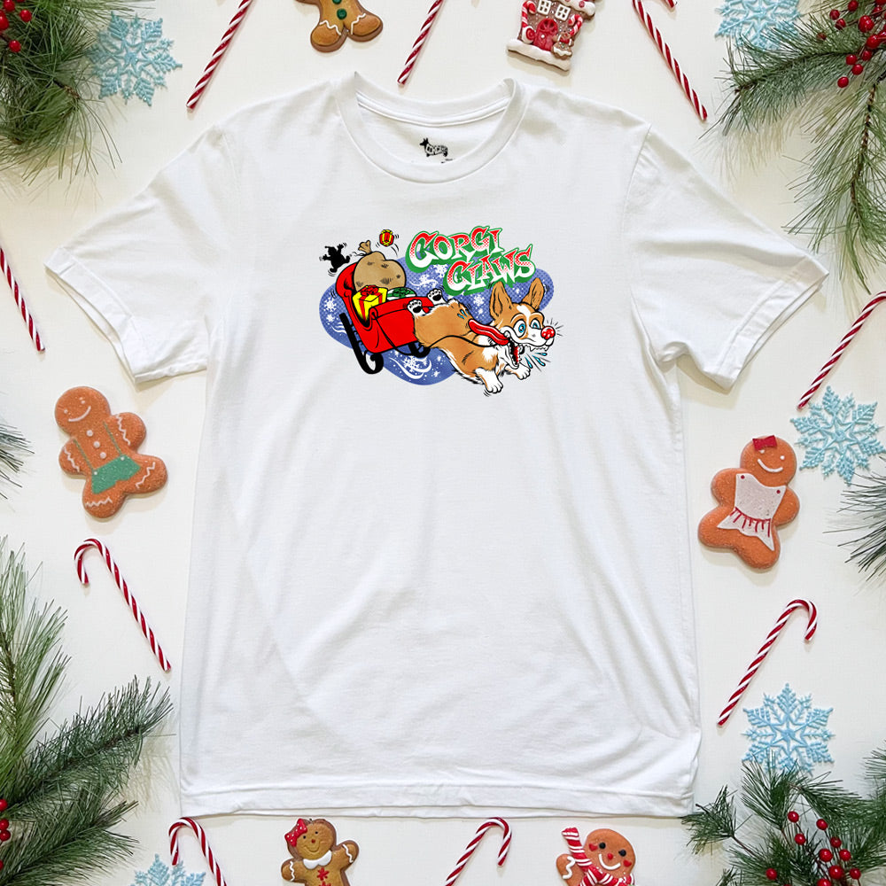 Corgi Claws Sleigh Ride Tee Shirt (Pembroke - Multiple Coats)
