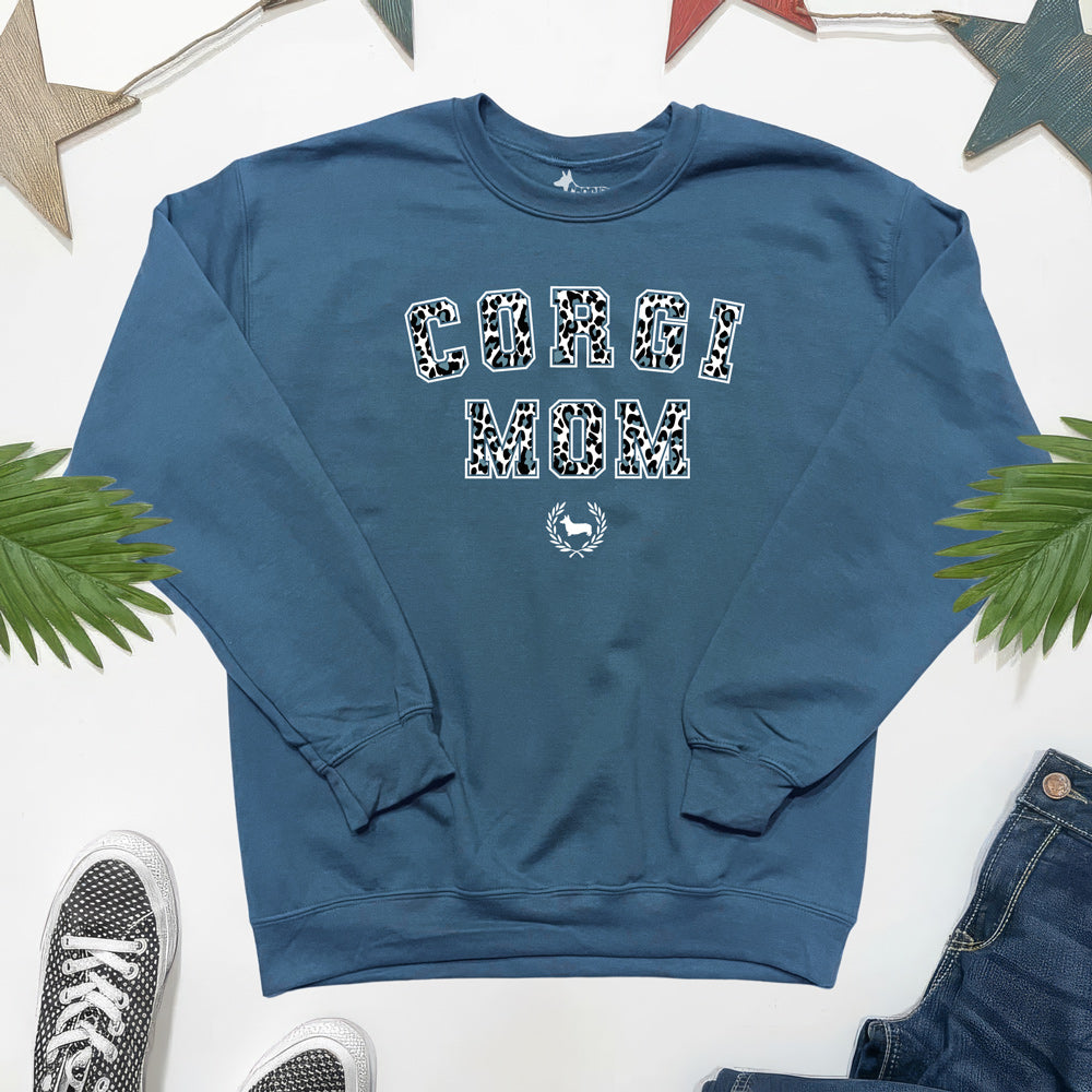 Corgi Mom Varsity Snow Leopard Sweatshirt