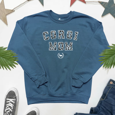 Corgi Mom Varsity Snow Leopard Sweatshirt