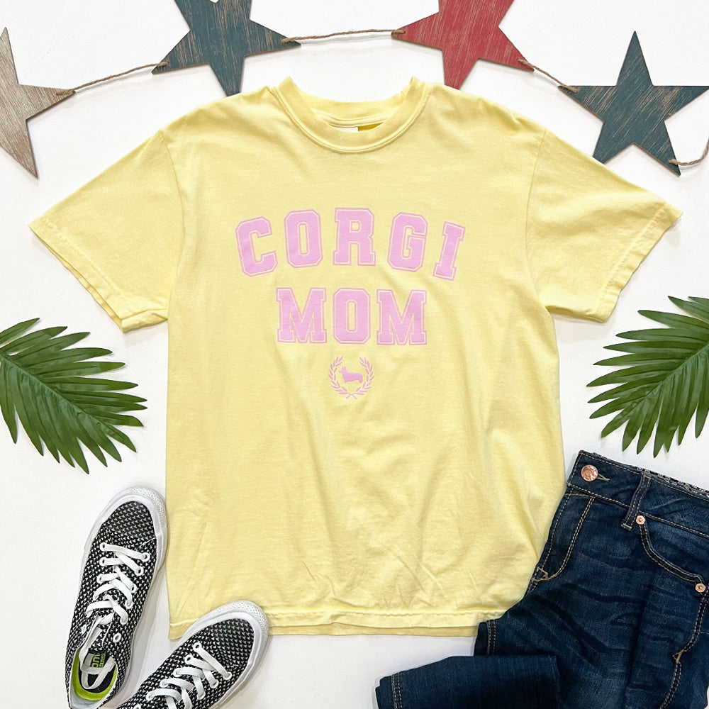 "NEW" CG Corgi Mom Varsity Spring Short Sleeve Tee Shirt