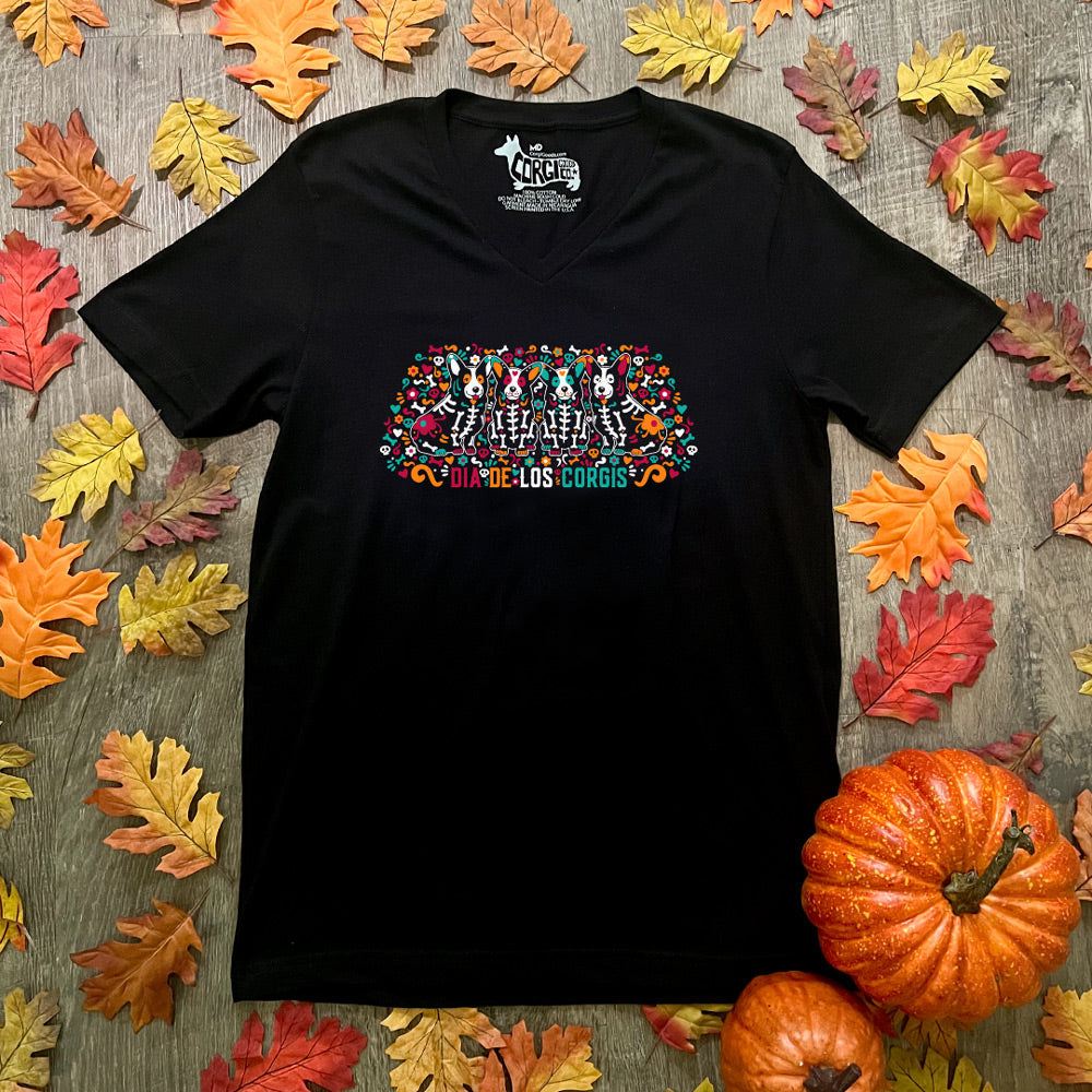 Corgi Sugar Skull Crew V-Neck Short Sleeve Tee