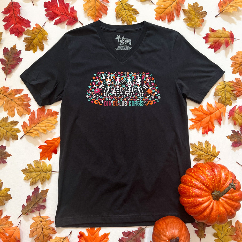 Corgi Sugar Skull Crew V-Neck Short Sleeve Tee