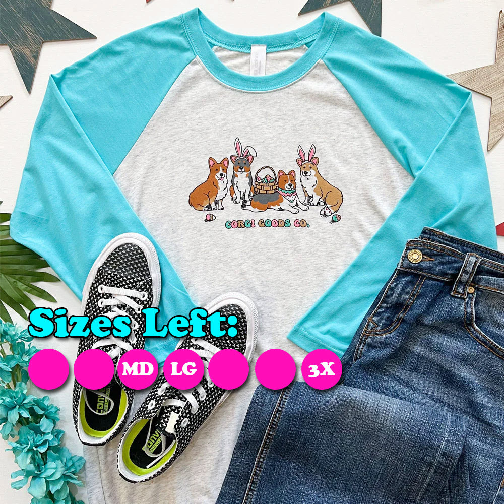Corgi Easter Egg Hunt 3/4 Sleeve Tee Shirt
