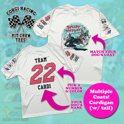 Speedy McFluffy's Racing Team Customizable Activewear Tee Shirt (Cardigan w/ tail - Multiple Coats)